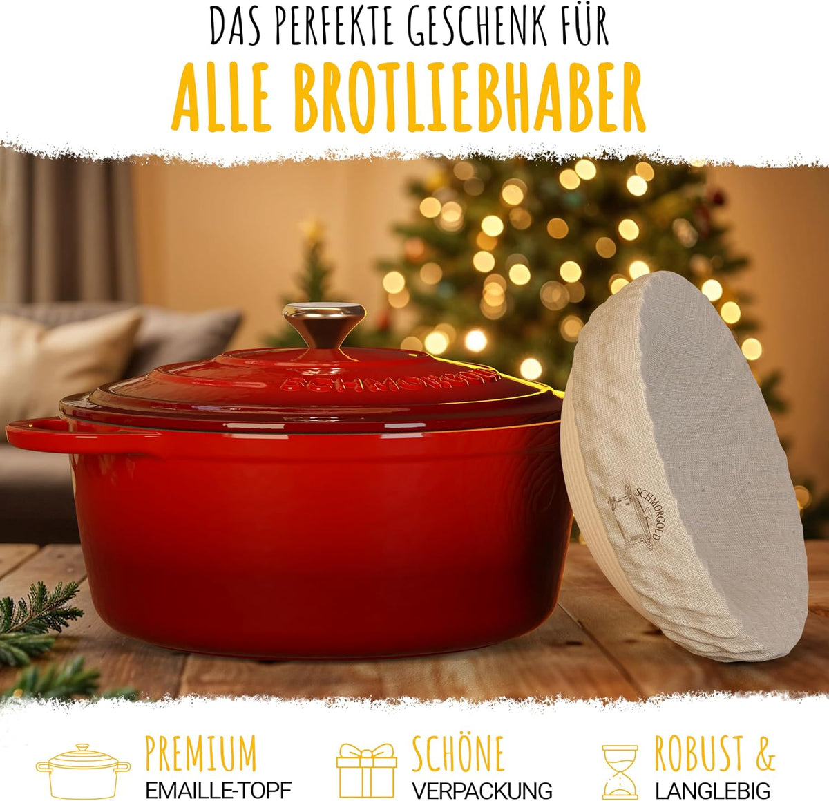 Brotbackform 26cm inkl. Gärkorb - Gusseisen Topf zum Brot Backen - emaille Topf, Schmortopf Gusseisen, Brottopf, Brot Backen Zubehör