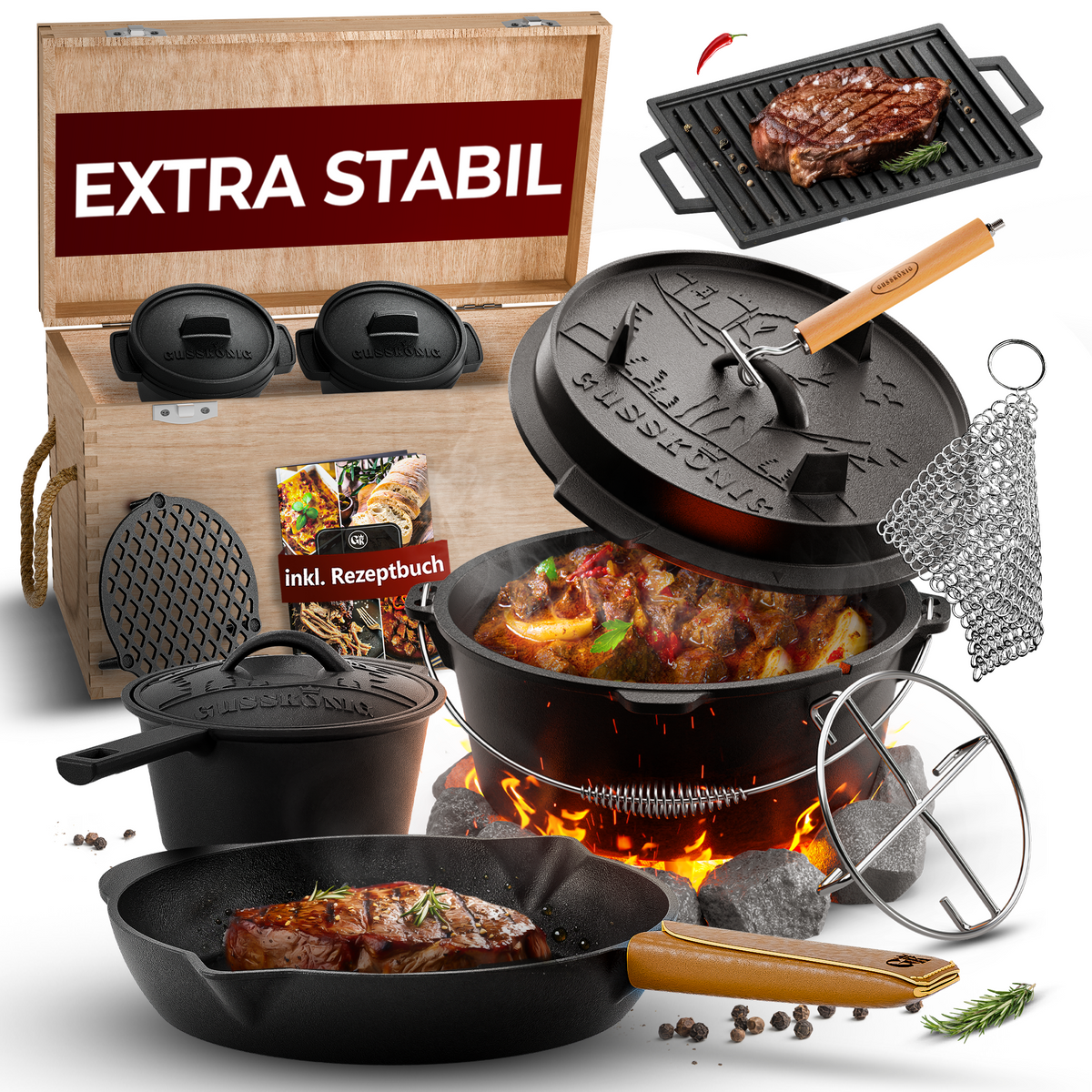 Gusseisen Topf-Set – Ideal zum Braten, Grillen & Schmoren