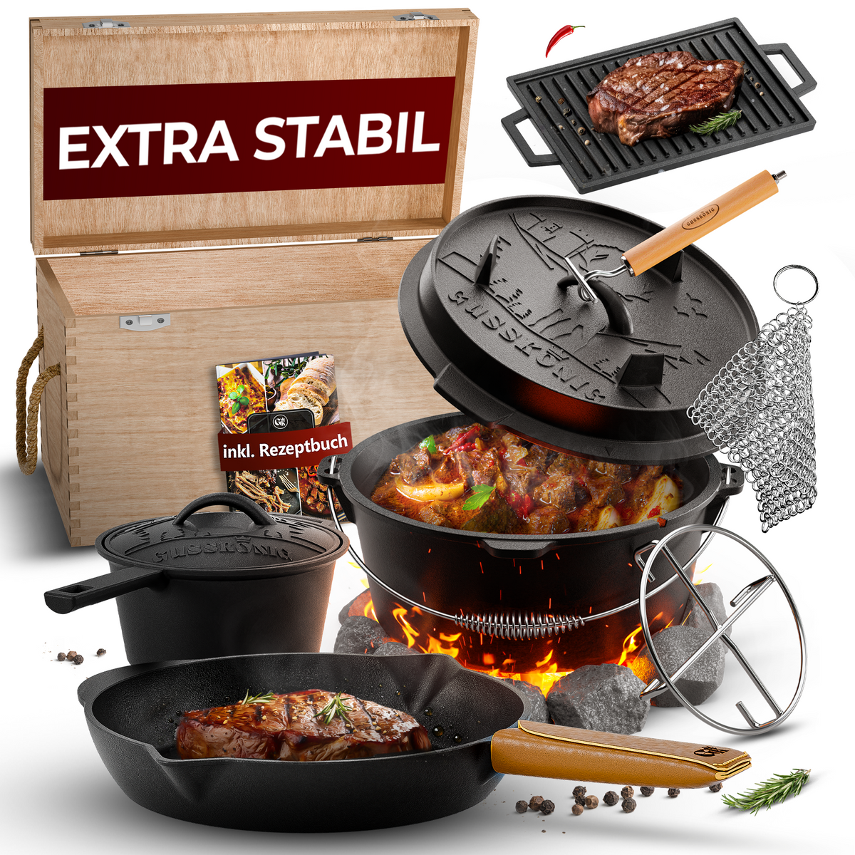 Gusseisen Topf-Set – Ideal zum Braten, Grillen & Schmoren