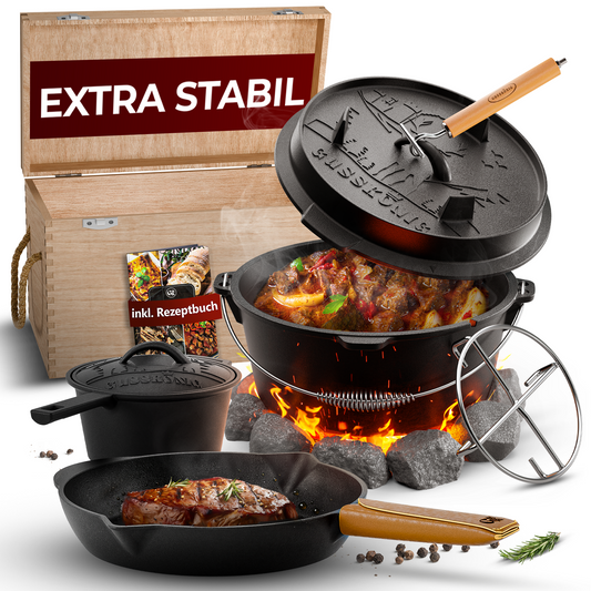 Gusseisen Topf-Set – Ideal zum Braten, Grillen & Schmoren