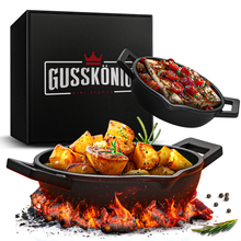 GUSSKÖNIG Gusseisen Grillpfännchen für Grill  - 2x kleine Pfanne