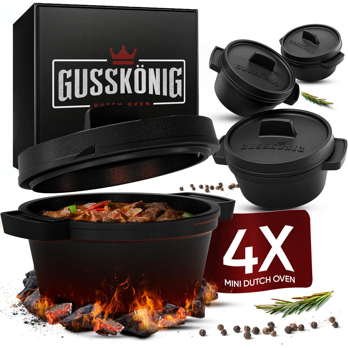 Dutch Oven Set Mini- 6x 300ml & 4x 300ml Gusseisen Mini Topf mit Deckel