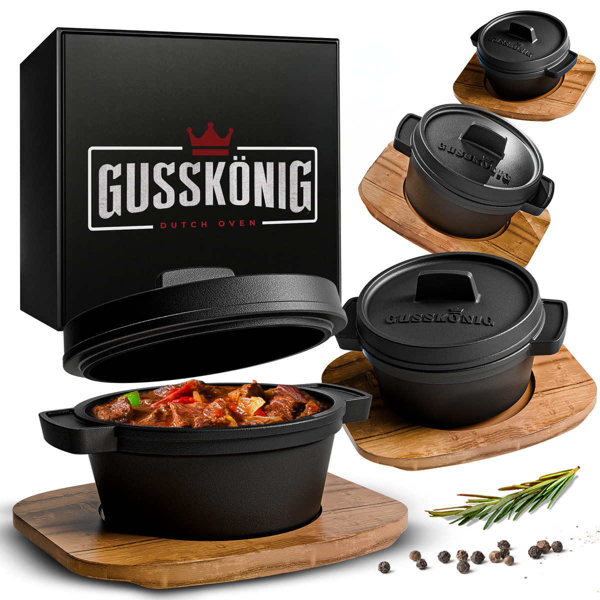 Dutch Oven Set Mini- 6x 300ml & 4x 300ml Gusseisen Mini Topf mit Deckel