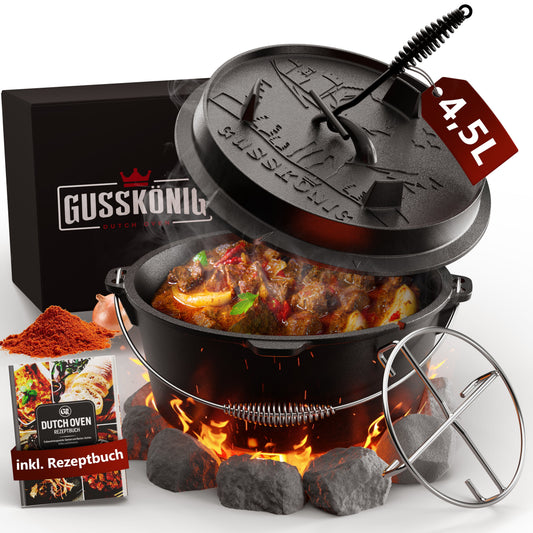 Rustikaler Dutch Oven mit Deckelheber und Untersetzer [5L, 7L, 9L, 12L]