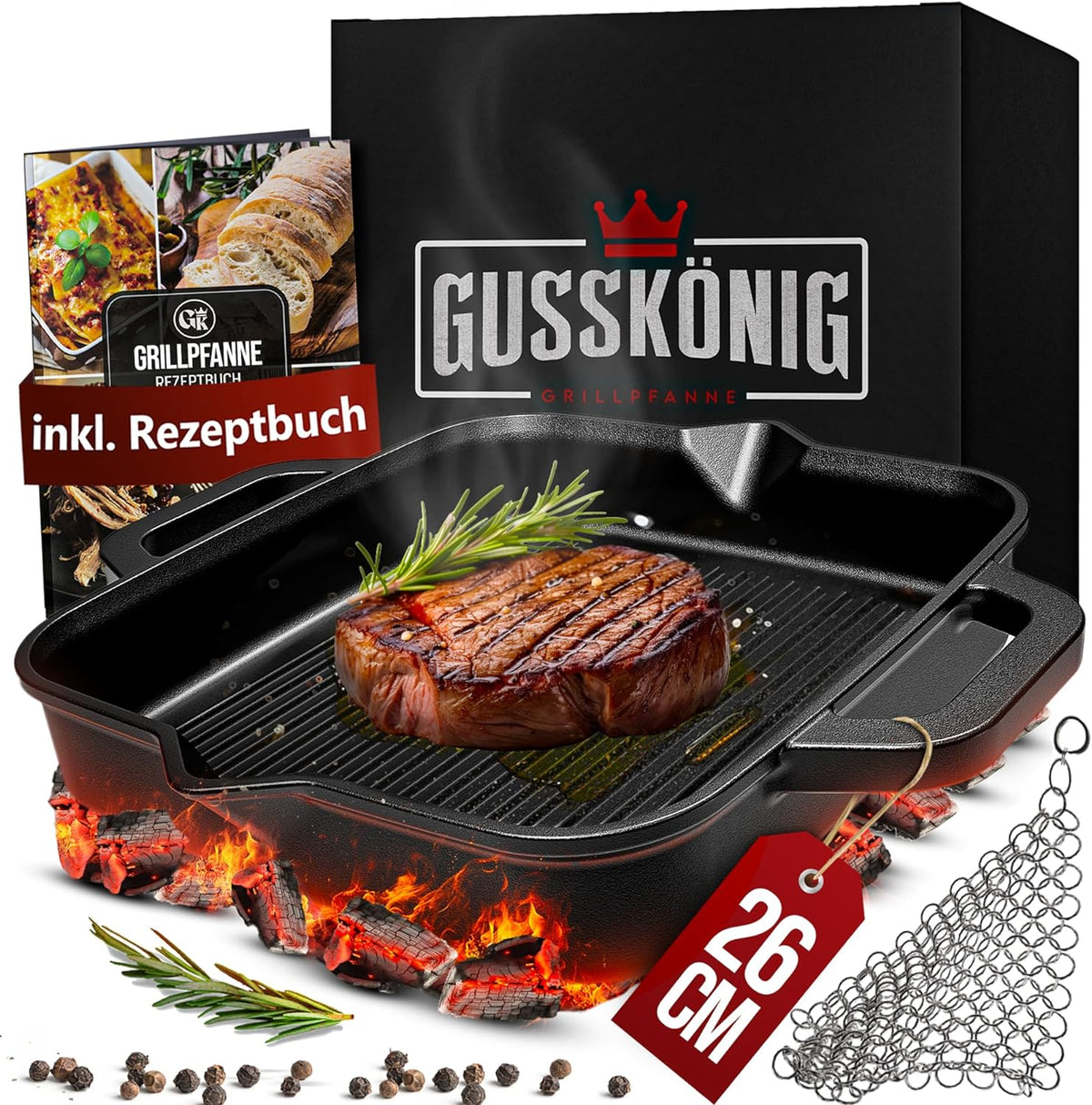 Grillpfanne mit Edelstahl Ringreiniger [26cm,30cm]