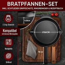 Bratpfanne mit Edelstahl Ringreiniger und Leder-Griffschutz [26cm,30cm]