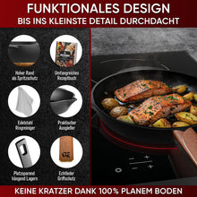 Bratpfanne mit Edelstahl Ringreiniger und Leder-Griffschutz [26cm,30cm]