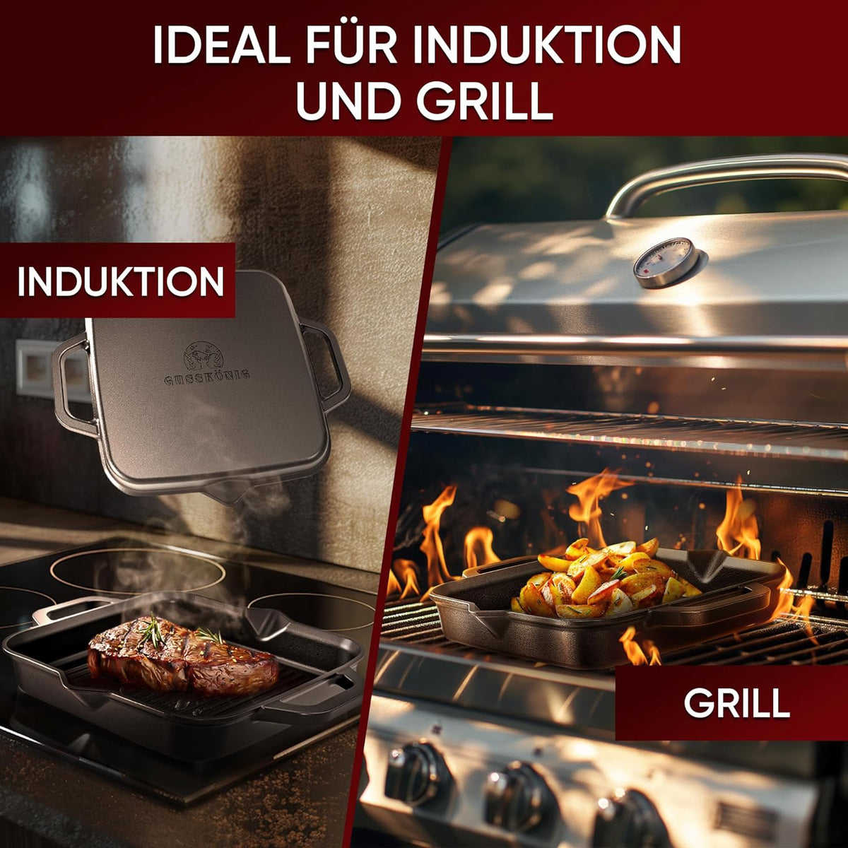 Grillpfanne mit Edelstahl Ringreiniger [26cm,30cm]