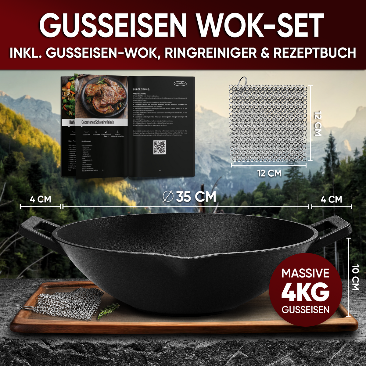 Gusskönig Gusseisen Wok Pfanne 35 cm