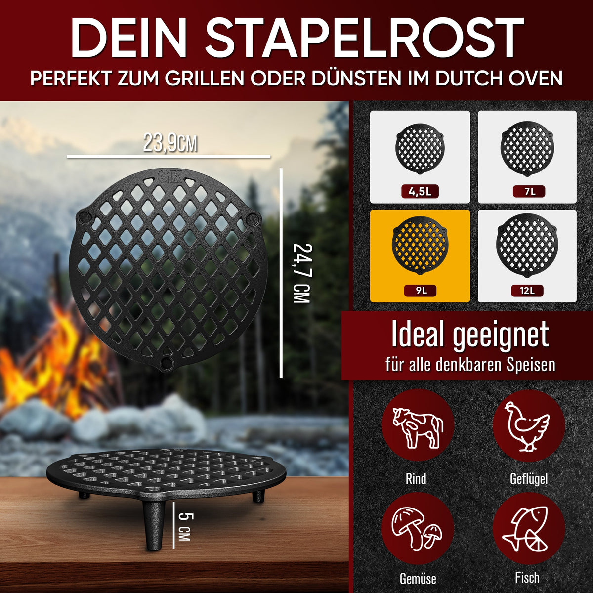 Gusseisen Stapelrost für Dutch Oven