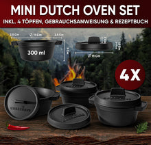 Dutch Oven Set Mini- 6x 300ml & 4x 300ml Gusseisen Mini Topf mit Deckel