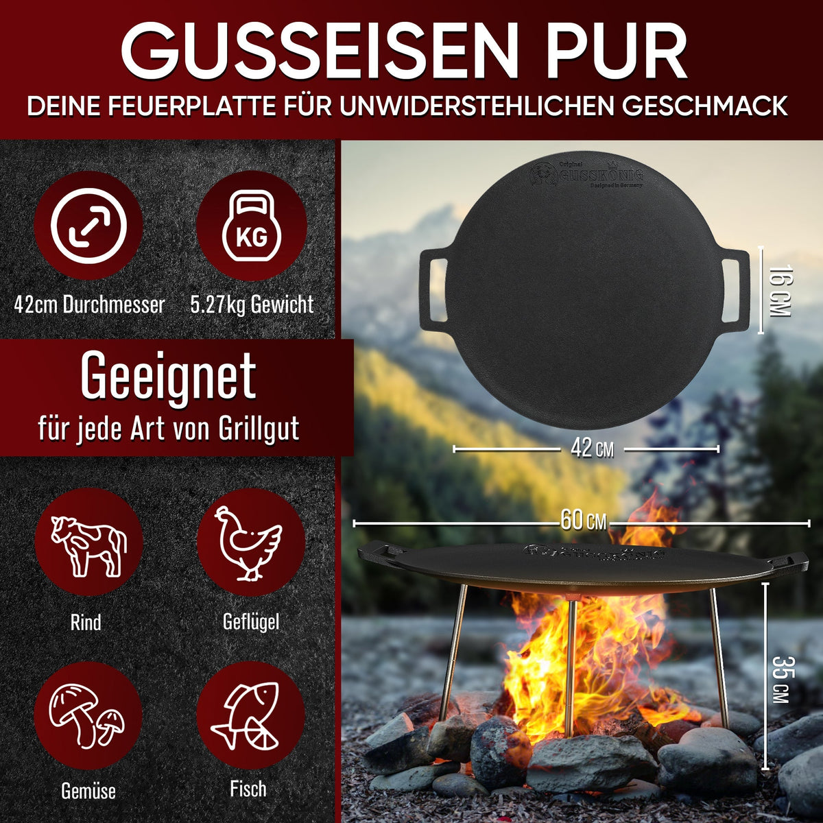 Gusseisen Grillplatte (Ø 42 cm)