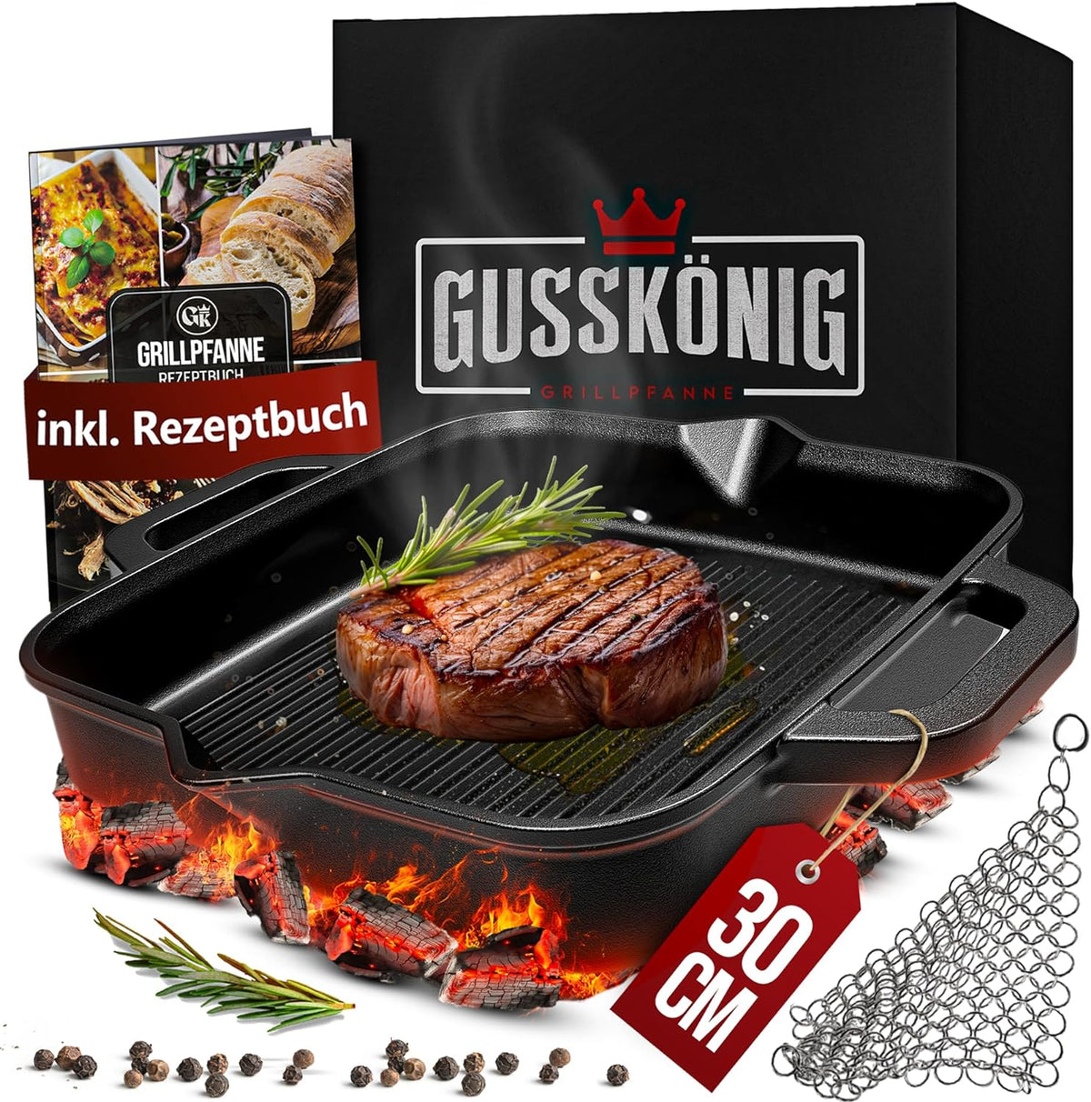 Grillpfanne mit Edelstahl Ringreiniger [26cm,30cm]