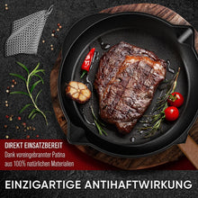 Bratpfanne mit Edelstahl Ringreiniger und Leder-Griffschutz [26cm,30cm]