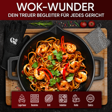 Gusseisen Wok Pfanne 36 cm - mit Grillhandschuhe
