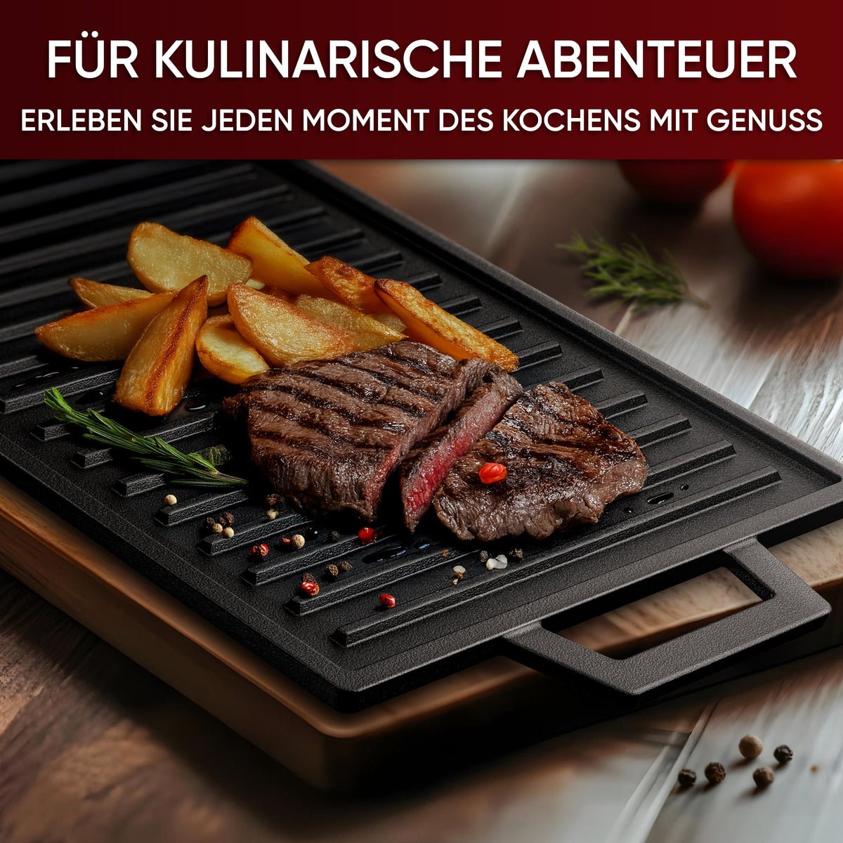 Rechteckige Gusseisen Grillplatte  (33 cm)