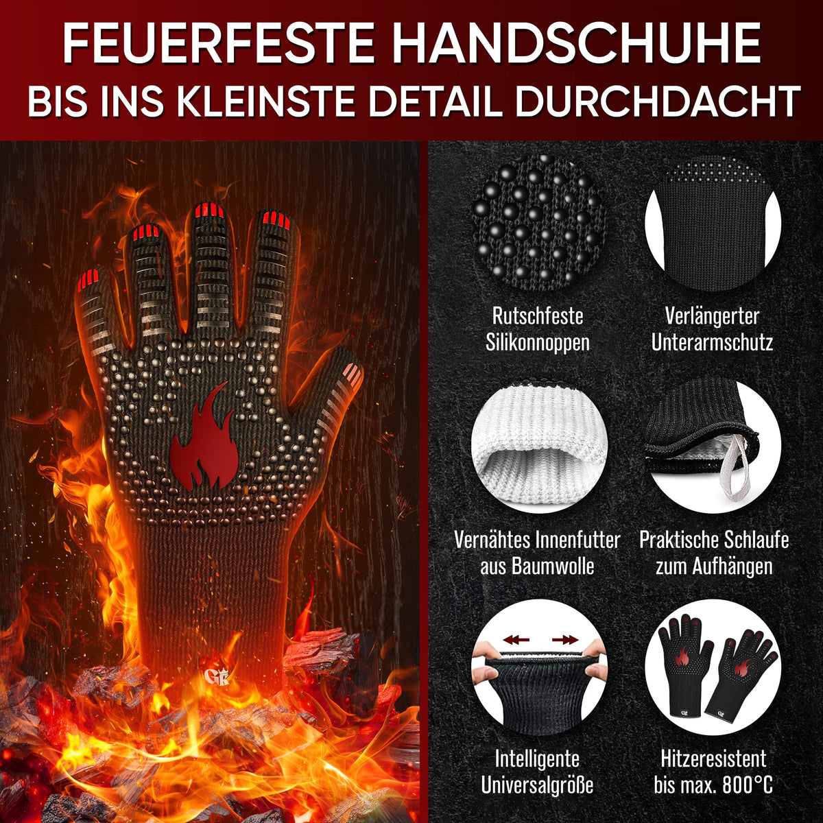 Grillhandschuhe hitzebeständig bis 800°C