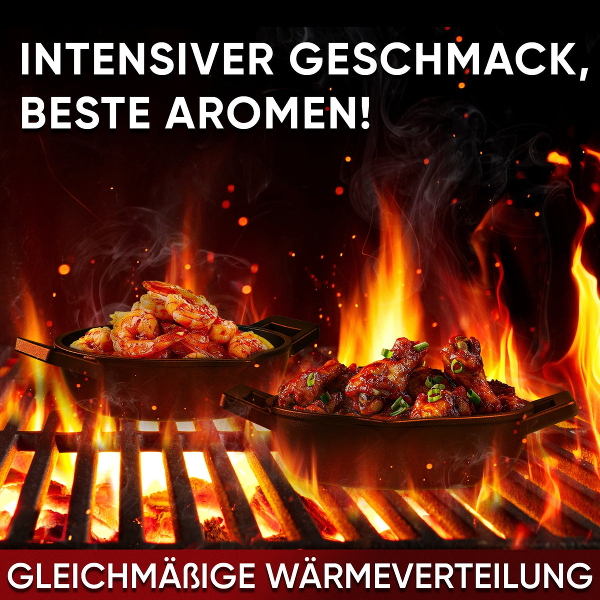 GUSSKÖNIG Gusseisen Grillpfännchen für Grill  - 2x kleine Pfanne
