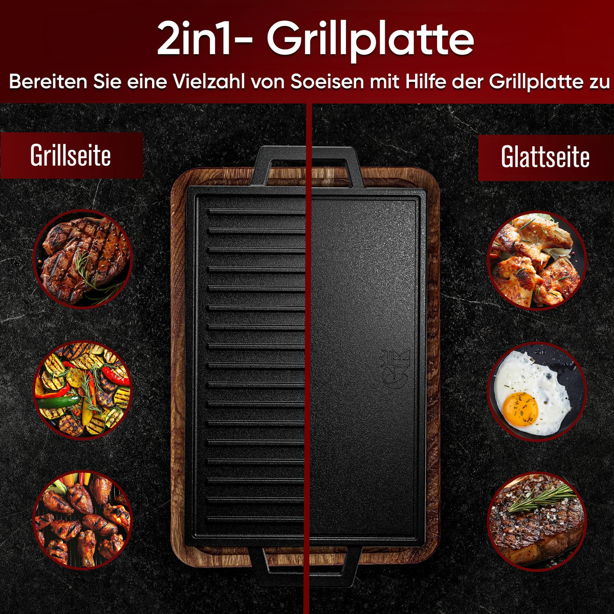 Rechteckige Gusseisen Grillplatte  (33 cm)