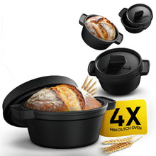 GUSSKÖNIG Mini Gusseisen Brotbackform Set – [6x, 4x] 300ml Brotbacktopf mit Deckel