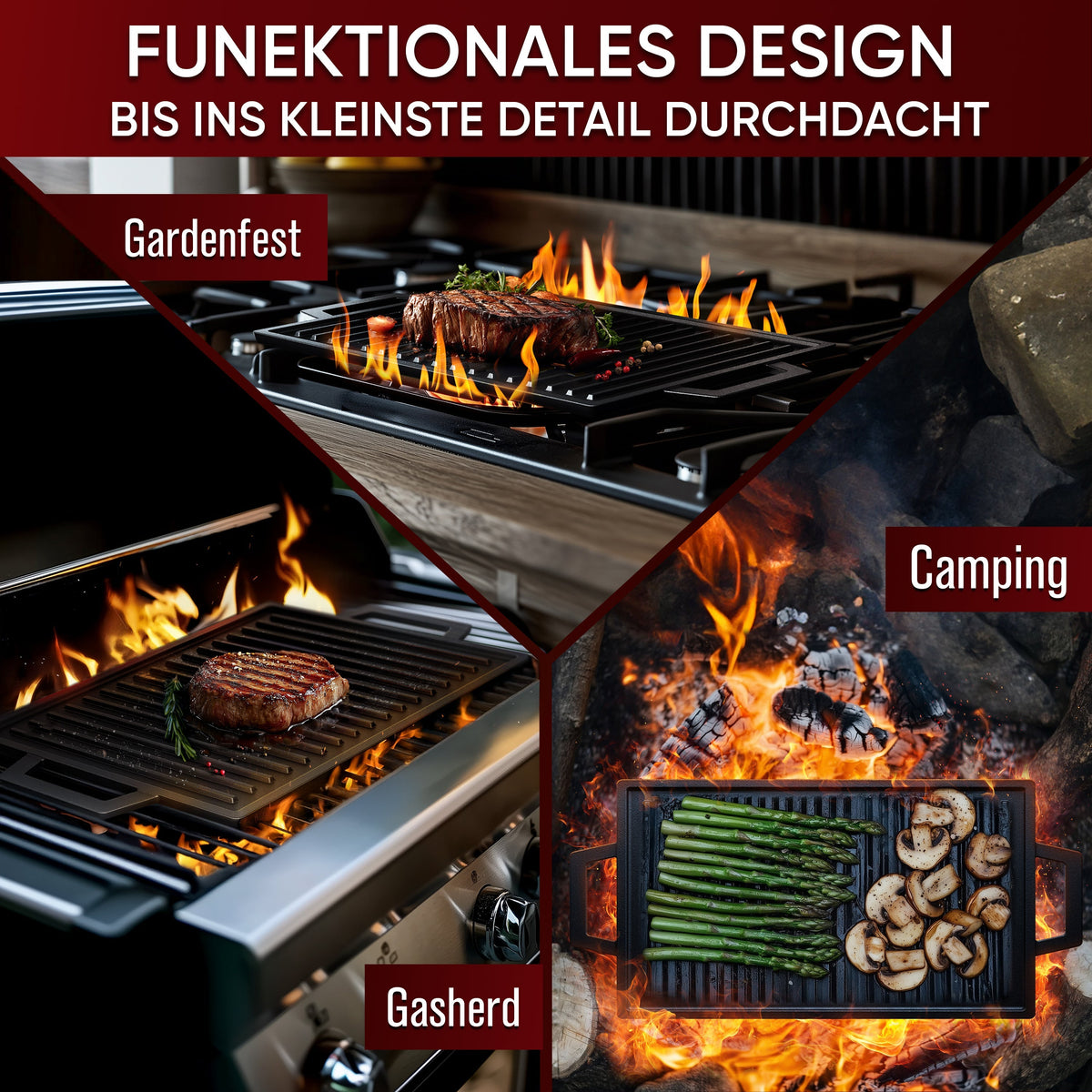 Rechteckige Gusseisen Grillplatte  (33 cm)