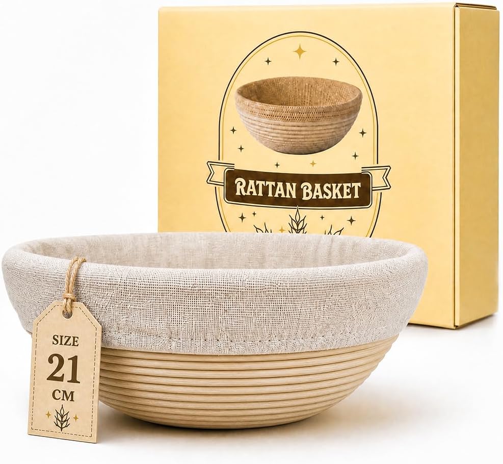 GUSSKÖNIG Gärkörbchen Rund 21 cm aus Rattan – Brot Gärkorb für Sauerteig, atmungsaktiv & natürlich, ideale Luftzirkulation für gleichmäßige Teiggare, perfekt für Anfänger & Brotbacken (21cm)