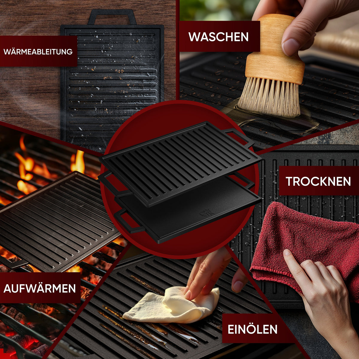 Rechteckige Gusseisen Grillplatte  (33 cm)