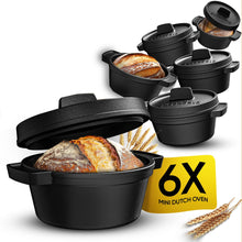 GUSSKÖNIG Mini Gusseisen Brotbackform Set – [6x, 4x] 300ml Brotbacktopf mit Deckel