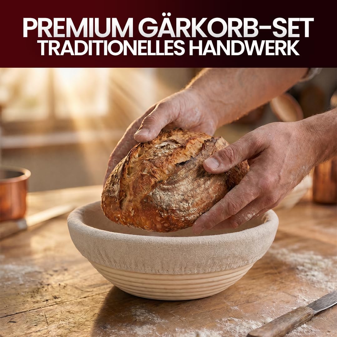 GUSSKÖNIG Gärkörbchen Rund 21 cm aus Rattan – Brot Gärkorb für Sauerteig, atmungsaktiv & natürlich, ideale Luftzirkulation für gleichmäßige Teiggare, perfekt für Anfänger & Brotbacken (21cm)