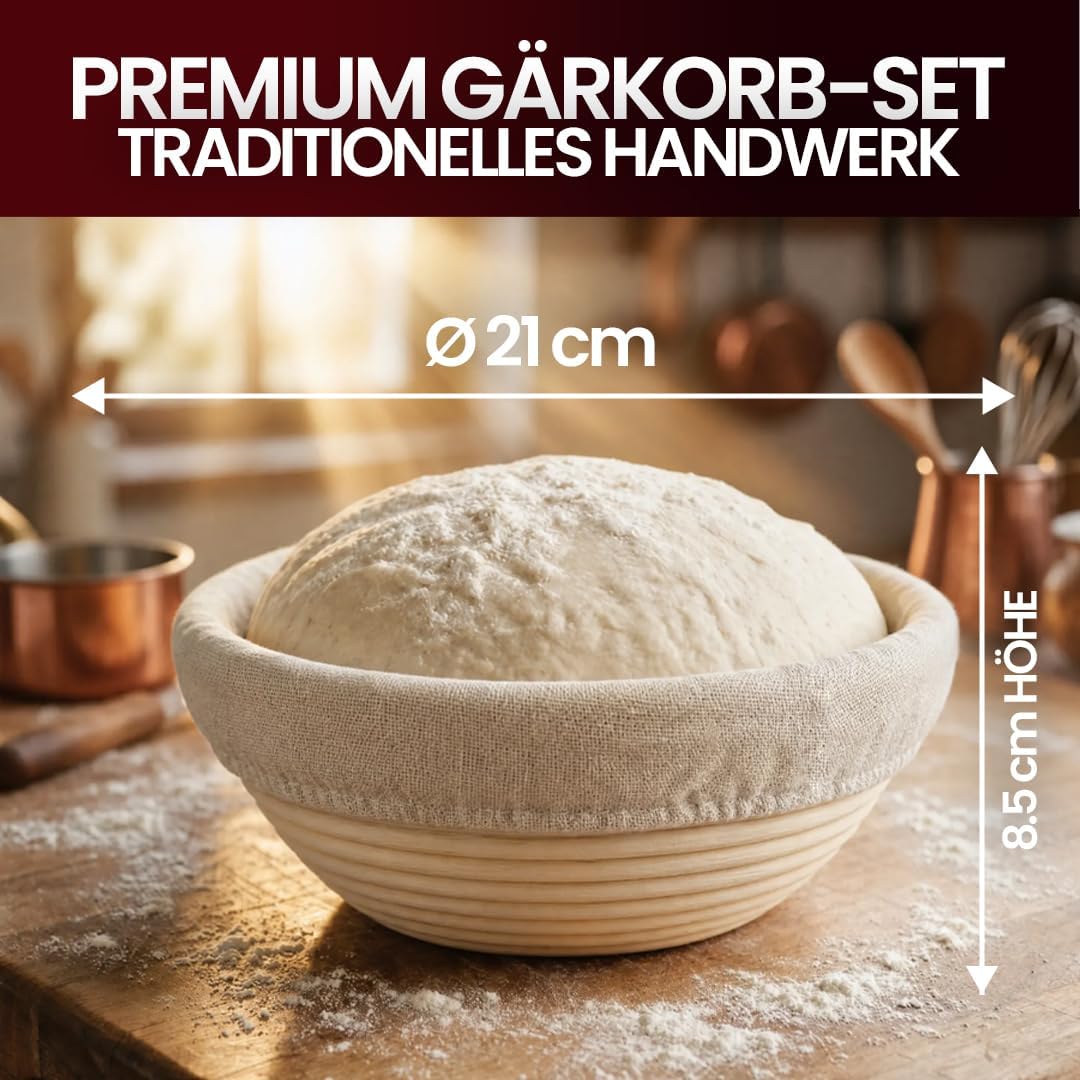 GUSSKÖNIG Gärkörbchen Rund 21 cm aus Rattan – Brot Gärkorb für Sauerteig, atmungsaktiv & natürlich, ideale Luftzirkulation für gleichmäßige Teiggare, perfekt für Anfänger & Brotbacken (21cm)