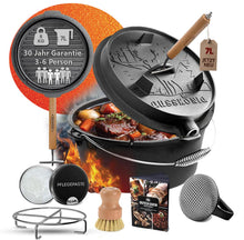 GUSSKÖNIG Premium 2in1 Dutch Oven 12L Set-Feuertopf Gusseisen mit Füßen