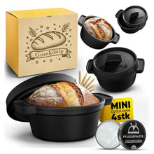 GUSSKÖNIG Gusseisen Topf Brot Backen mit Gärkörbchen – eingebrannte Brotbackform mit Deckel: 3L Topf & 1,5L Pfanne – Brottopf zum Backen–Brotbacktopf Set mit Rezeptbuch & Pflegepaste–30 Jahre Garantie