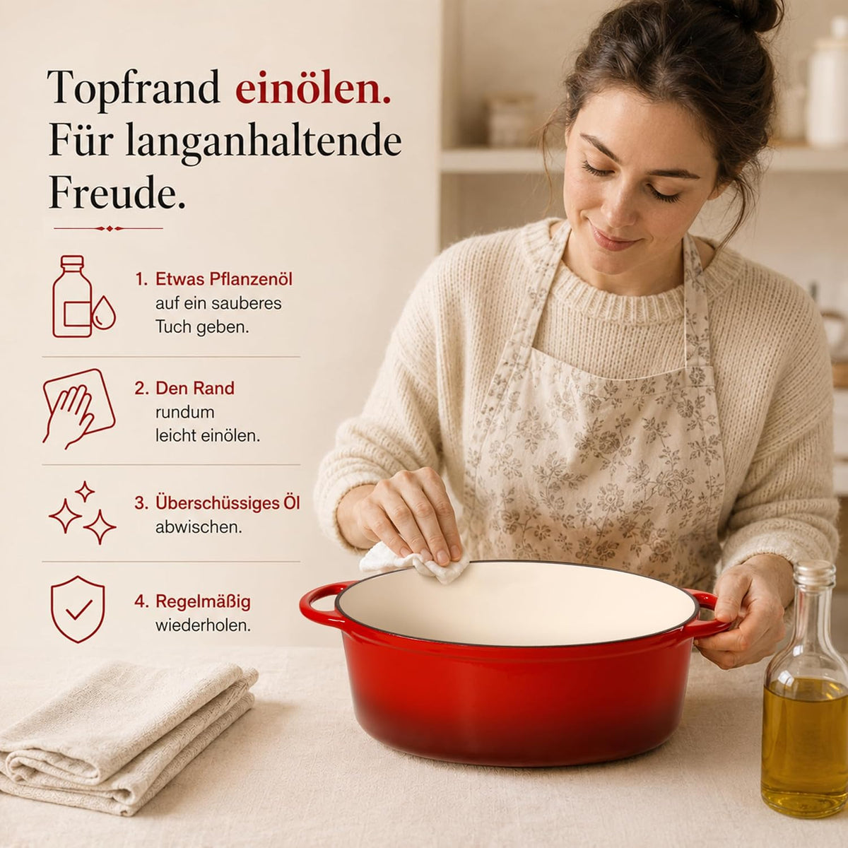 Bräter Gusseisen 34cm (XL)– Gusseisen-Topf & Schmortopf mit Deckel/Cocotte– Bräter & Schmortöpfe, Bräter mit Deckel backofengeeignet für Induktion & Ofen– inkl. Zubehör -30 jahr garantie