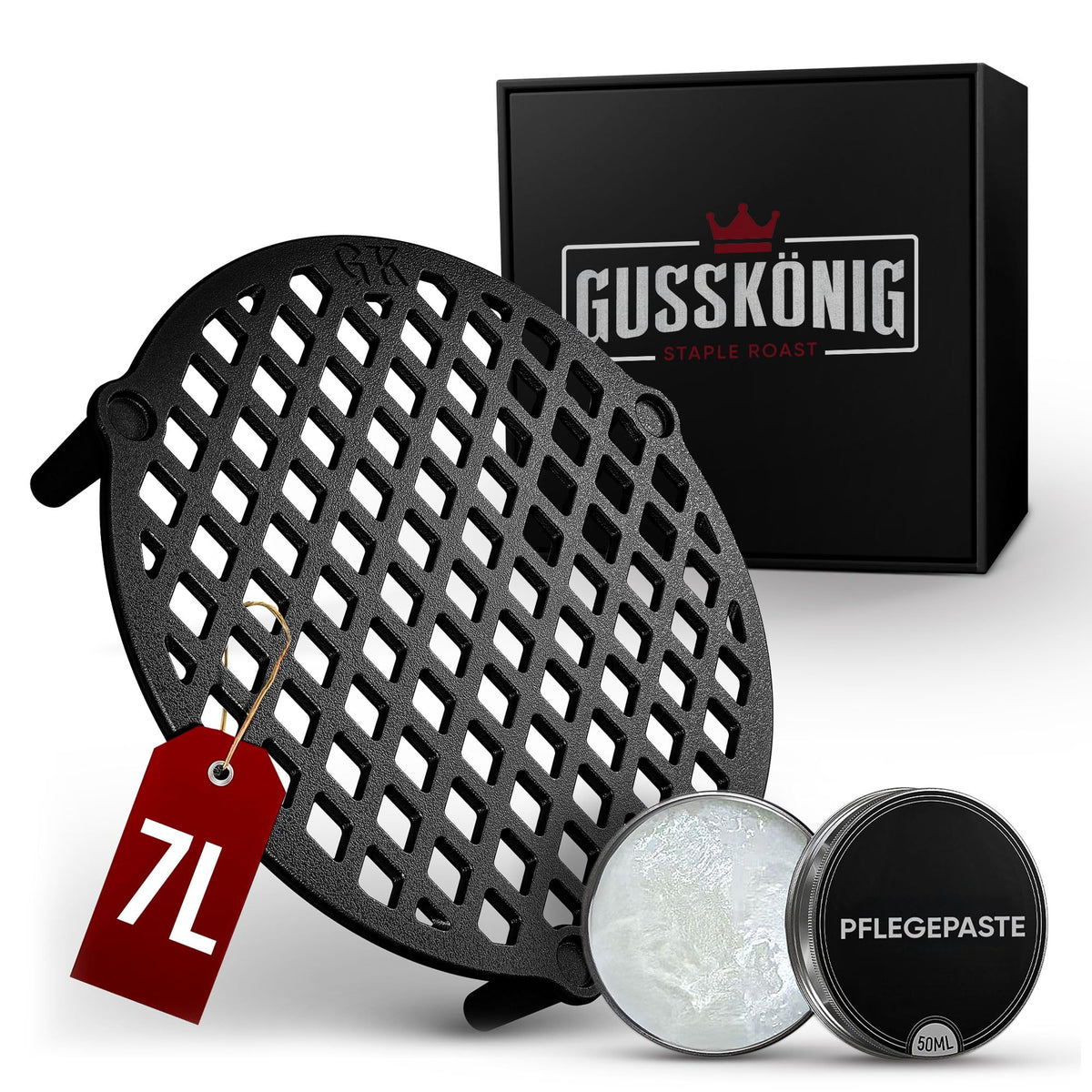 GUSSKÖNIG Gusseisen Stapelrost für 4,5 Liter Dutch Oven [Ø 20cm] - Einsatz für Dutch Oven - Staple Grate - Grillrost Dreibein Gusseisen DutchOven Untersetzer - DutchOven Zubehör