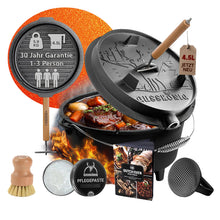 GUSSKÖNIG Premium 2in1 Dutch Oven 12L Set-Feuertopf Gusseisen mit Füßen
