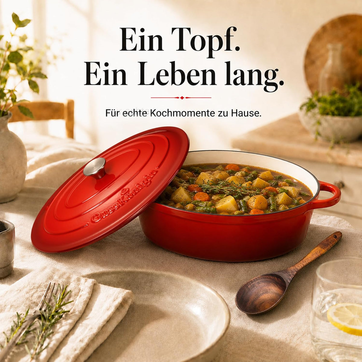 Bräter Gusseisen 34cm (XL)– Gusseisen-Topf & Schmortopf mit Deckel/Cocotte– Bräter & Schmortöpfe, Bräter mit Deckel backofengeeignet für Induktion & Ofen– inkl. Zubehör -30 jahr garantie