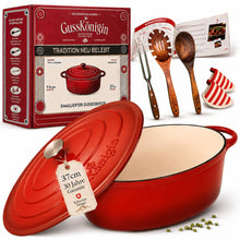 Bräter Gusseisen 34cm (XL)– Gusseisen-Topf & Schmortopf mit Deckel/Cocotte– Bräter & Schmortöpfe, Bräter mit Deckel backofengeeignet für Induktion & Ofen– inkl. Zubehör -30 jahr garantie