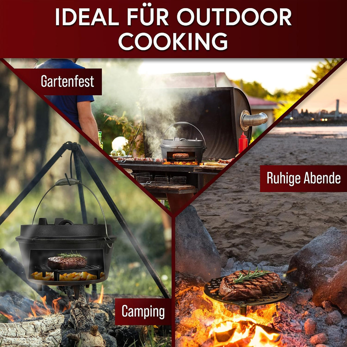 GUSSKÖNIG Gusseisen Stapelrost für 4,5 Liter Dutch Oven [Ø 20cm] - Einsatz für Dutch Oven - Staple Grate - Grillrost Dreibein Gusseisen DutchOven Untersetzer - DutchOven Zubehör