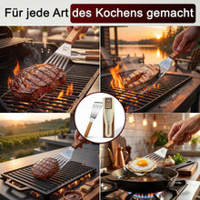 GUSSKÖNIG Pfannenwender Edelstahl 420 mit Buchenholzgriff – ergonomisch, genietet, flexibel & geschlitzt – Küchenhelfer Metall zum Wenden & Abtropfen von Fett – hochwertiger Pfannenheber Küchenfreund