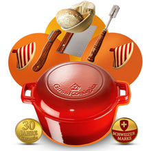 Brottopf 24 cm – Gusseisen Topf Brot Backen als Dutch Oven – Emaille Brotbacktopf & Brotbackform – Bratentopf/Schmortopf mit Deckel für Induktion – Gadgets für Bäcker - 30 Jahre Garantie