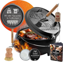 GUSSKÖNIG Premium 2in1 Dutch Oven 12L Set-Feuertopf Gusseisen mit Füßen