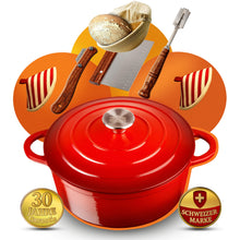 Brottopf 24 cm – Gusseisen Topf Brot Backen als Dutch Oven – Emaille Brotbacktopf & Brotbackform – Bratentopf/Schmortopf mit Deckel für Induktion – Gadgets für Bäcker - 30 Jahre Garantie