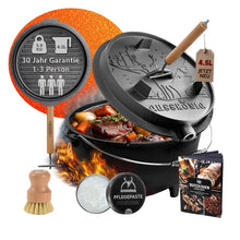 GUSSKÖNIG Premium 2in1 Dutch Oven 12L Set-Feuertopf Gusseisen mit Füßen