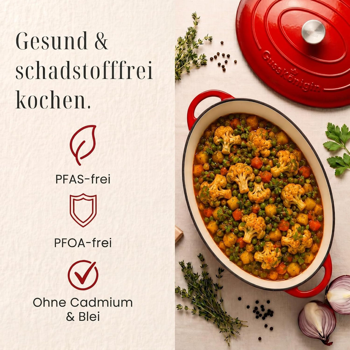 Bräter Gusseisen 34cm (XL)– Gusseisen-Topf & Schmortopf mit Deckel/Cocotte– Bräter & Schmortöpfe, Bräter mit Deckel backofengeeignet für Induktion & Ofen– inkl. Zubehör -30 jahr garantie