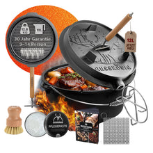 GUSSKÖNIG Premium 2in1 Dutch Oven 12L Set-Feuertopf Gusseisen mit Füßen