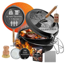 GUSSKÖNIG Premium 2in1 Dutch Oven 12L Set-Feuertopf Gusseisen mit Füßen