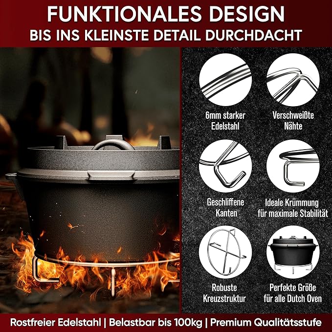 Edelstahl-Untersetzer 20x20 cm – Hitzebeständige Ablage für Dutch Oven