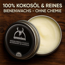 GUSSKÖNIG Pflege- & Einbrennpaste für Dutch Oven, Pfannen & Grill | 100% Natürliche Pflege mit Bienenwachs & Kokosöl | Schutz & Patinaaufbau für Gusseisen | 50 ml Dose
