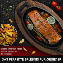 GUSSKÖNIG Mini Servierpfannen Set – 6 ovale Gusseisen Grillpfännchen für den Grill – Gusseisenpfanne klein 11 × 19 cm – eingebrannte Mini Pfannen – 30 Jahre Garantie