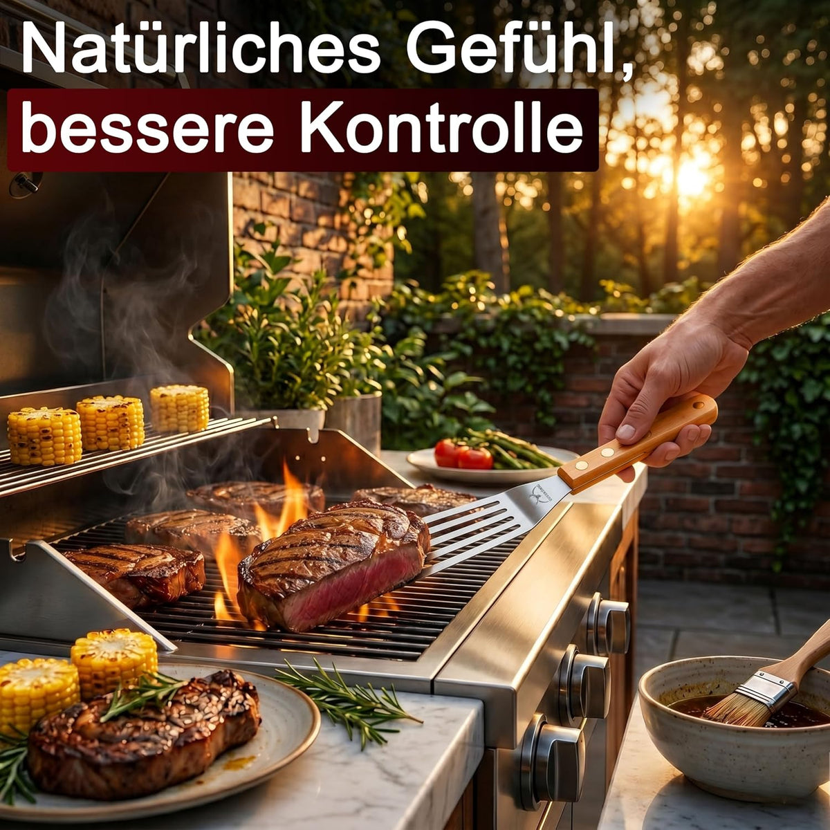GUSSKÖNIG Pfannenwender Edelstahl 420 mit Buchenholzgriff – ergonomisch, genietet, flexibel & geschlitzt – Küchenhelfer Metall zum Wenden & Abtropfen von Fett – hochwertiger Pfannenheber Küchenfreund